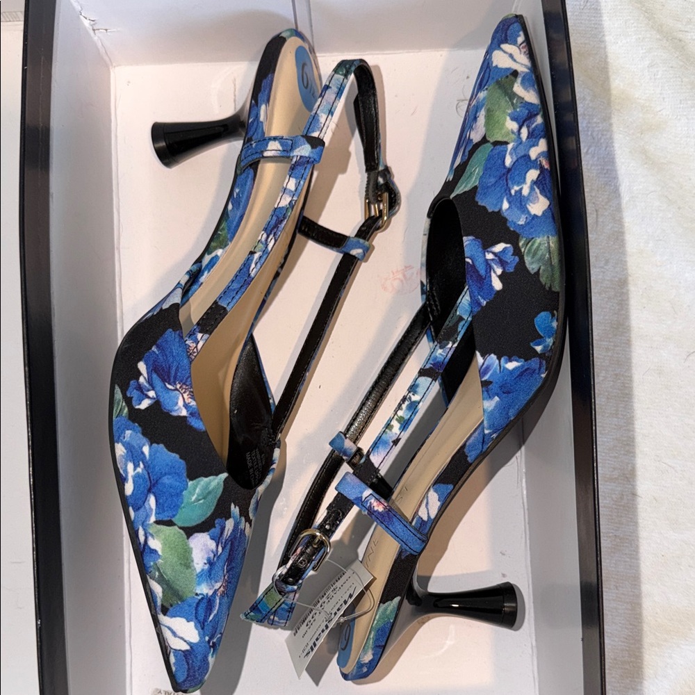 Nine West Black and Blue Floral Heels